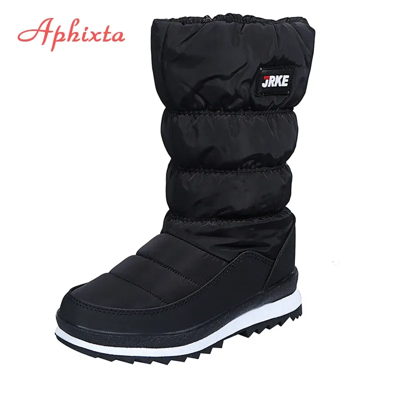 ブーツAphixta New Winter Plush Snow Boots Woman Fick Sole Shoes Women Midcalf Boots Platform Women's Boots Waterproof 3641