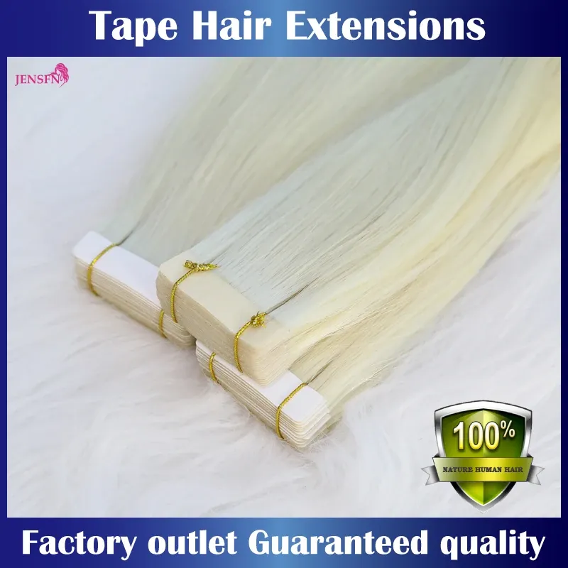 Extensions Jensfn högkvalitativ tejp i hårförlängningar Remy Human Hair 100% Remy Natural 16 "26" Inch 613 Straight Seamless Tape Ins