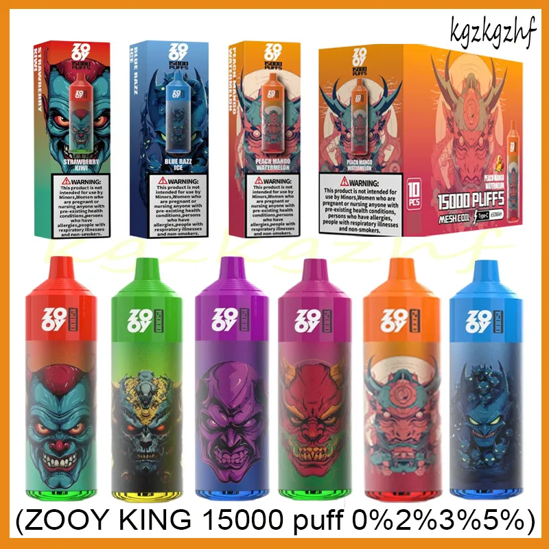 Zooy King 15000 Puff 15k Puff Degelbare E Cartridges 26ml vooraf geladen 650 mAh Oplaadbare Pendisposable Vape 2% 5% 12 kleuren wegwerp vape overzeese magazijn