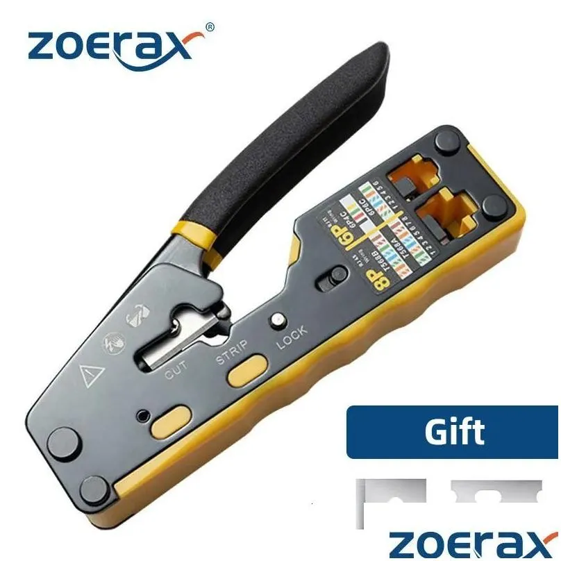 Ferramentas de rede Zoerax Rj45 Ferramenta de crimpagem Pass Through Crimper Cutter para Cat6 Cat5 Cat5E 8P8C Modar Connector Ethernet All In Drop Deli Otkeb