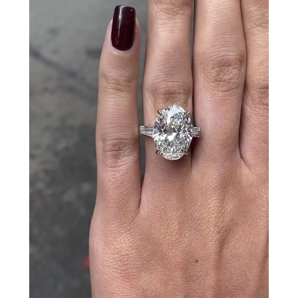 Роскошные кольца из 100% стерлингового серебра 925 пробы, кольца на палец, свадьба, помолвка, коктейльное женское большое 5-каратное овальное кольцо с имитацией бриллианта, ювелирные изделия