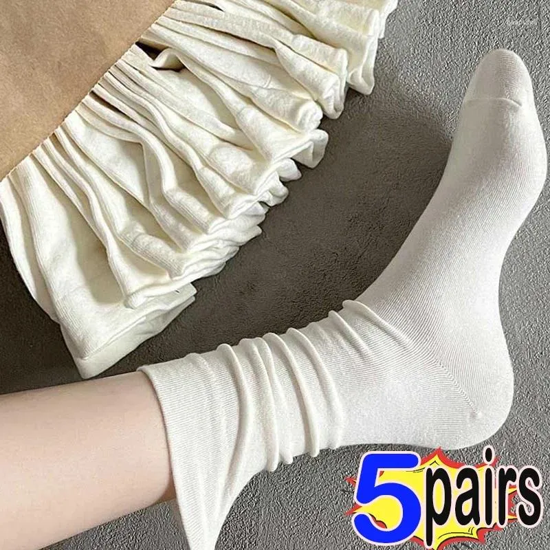 Women Socks 1/3/5Pairs Cotton Loose No Pilling Knitting Rib Thin Spring Winter Female Sock High Tube Streetwear Soft Casual