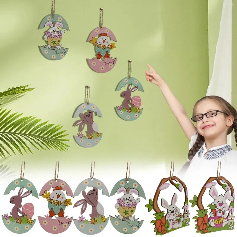 Feestdecoratie Pasen Houten Bord Gelukkig Hangende Ornamenten Met Eieren Kleurrijk Decor Voor En Thuis