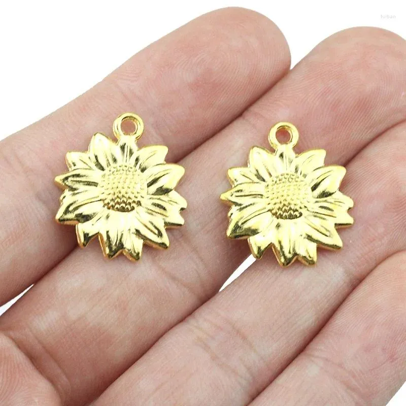 Ciondoli 10 pezzi 19-22 mm color oro girasole per gioielli con ciondoli fatti a mano fai-da-te che creano accessori per orecchini e collane