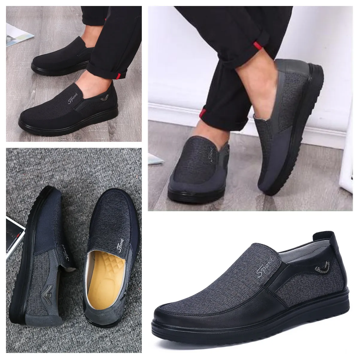 Chaussures GAI baskets sport chaussures en tissu hommes unique affaires bas chaussures décontracté semelle souple pantoufles chaussures plates semelle hommes chaussures noir blanc confort doux grandes tailles 38-50