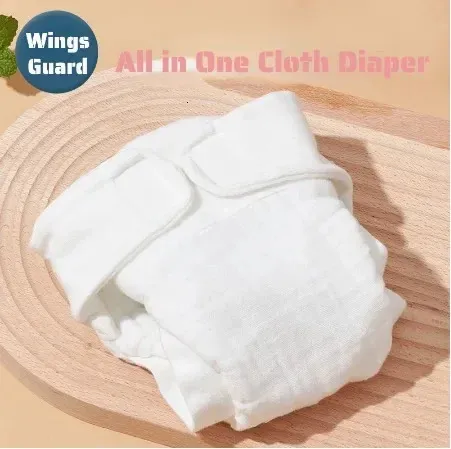 5st Anti-Leakage Wings Guard Baby Cloth Diaper alla i en född blöja vit bomullsblöjor tvättbara återanvändbara blöjor 240307