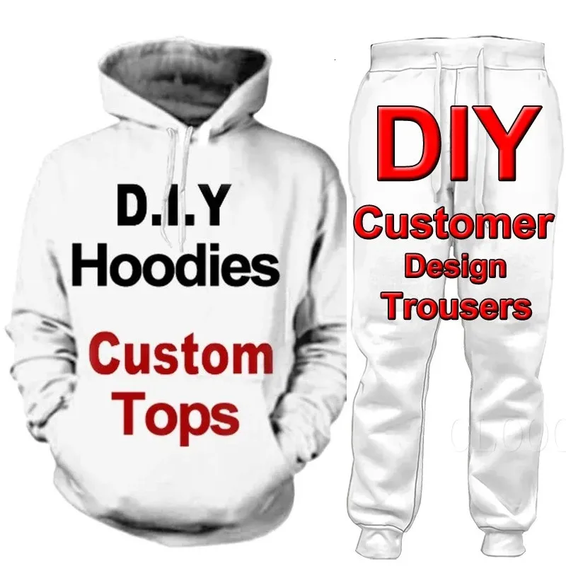 Custom Clothing 3D Print Sweatshirt Hoodies Set Women Tracksuit Couple PulloverPants Outfits Fun Diy Casual Male Suit 240228