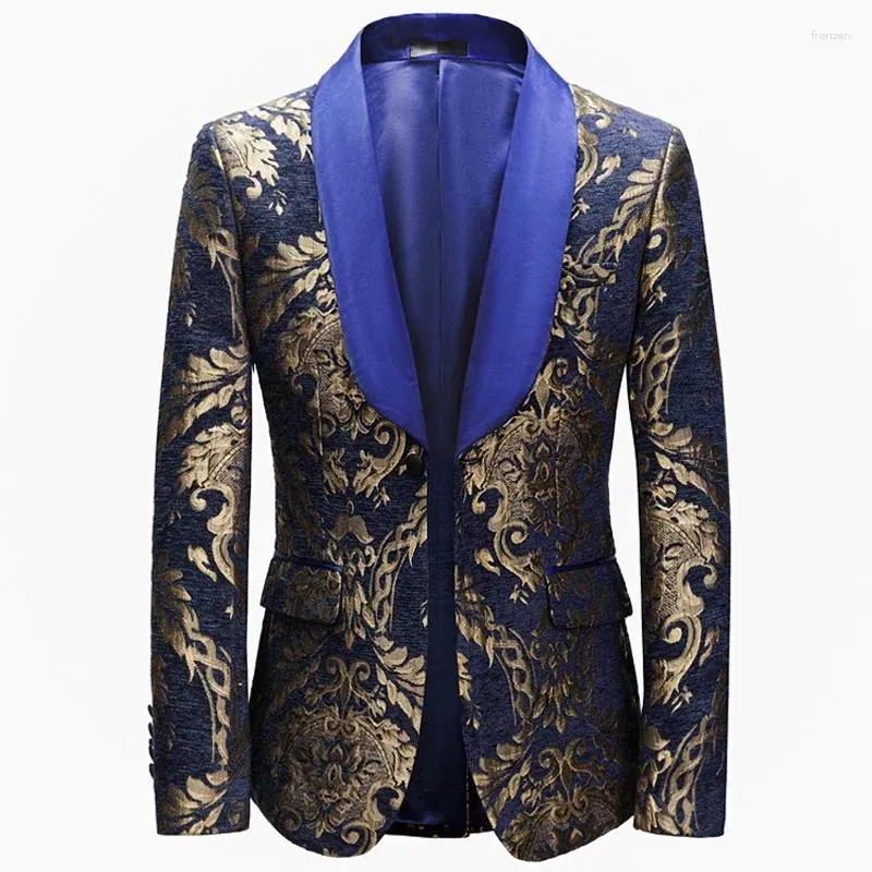 Ternos masculinos jacquard floral blazer com xale lapela uma peça de casamento masculino terno jaqueta feita sob encomenda azul marinho masculino moda casaco 2024