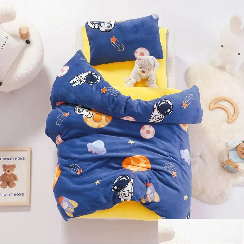 Bedding Sets 3Pcs Cartoon Cotton Crib Linen Kit Baby Coral Fleece Set Includes Pillowcase Bed Sheet Duvet Er Without Filler Cp11 24030 Otb4M