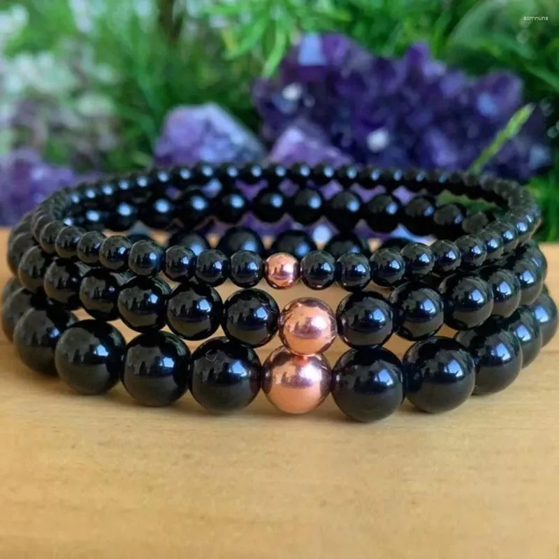 Link Bracelets MG1936 Design Black Tourmaline Copper Stack Wrist Mala Womens Beaded Chakra Yoga Jewelry