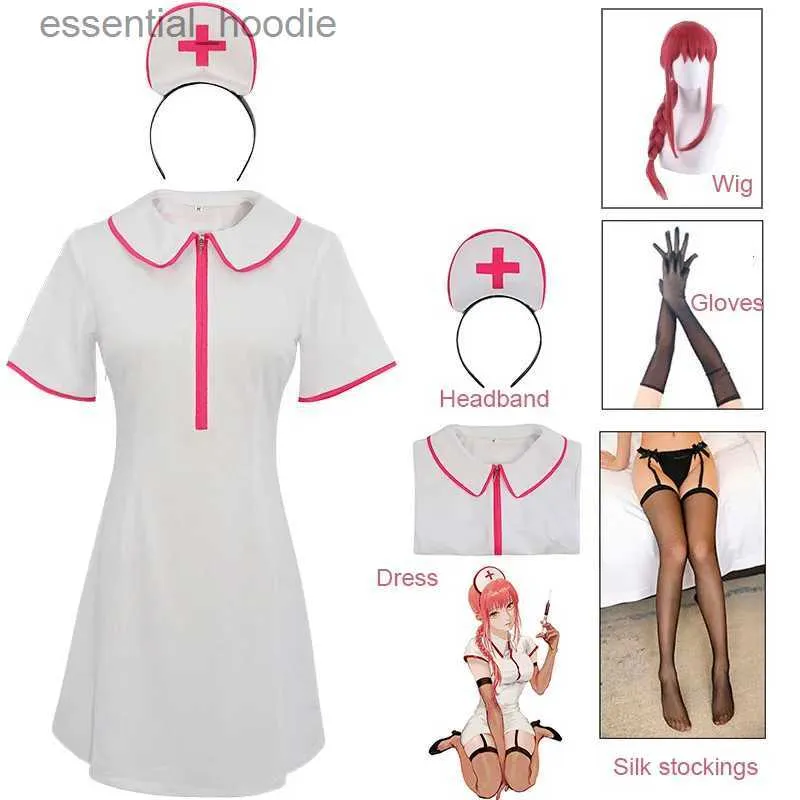 Cosplay trajes de anime makima enfermeira role-playing anime corrente homem makima role-playing enfermeira traje uniforme peruca sexy halloween girlc24321