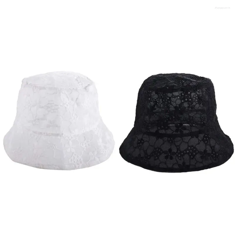 Gorras de bola Chica Coreana Cuenca portátil Hueco Color puro para las mujeres Malla Flor Sun Cap Sombrero Sombreros femeninos Cubo de encaje