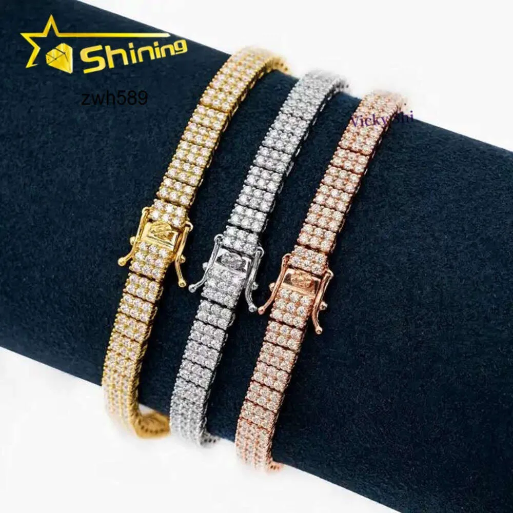 Designer Hot Selling Hip Hop S925 VVS Pass Tester Fine Jewelry Custom 925 Silver Iced Out 3 Rows Moissanite Diamond Tennis Armband