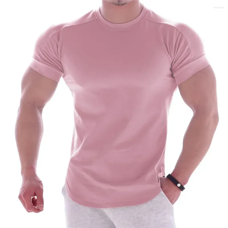 メンズスーツA3343ジムTシャツメン半袖ブランクスリムTシャツ男性フィットネスボディービルトレーニングTシャツ夏