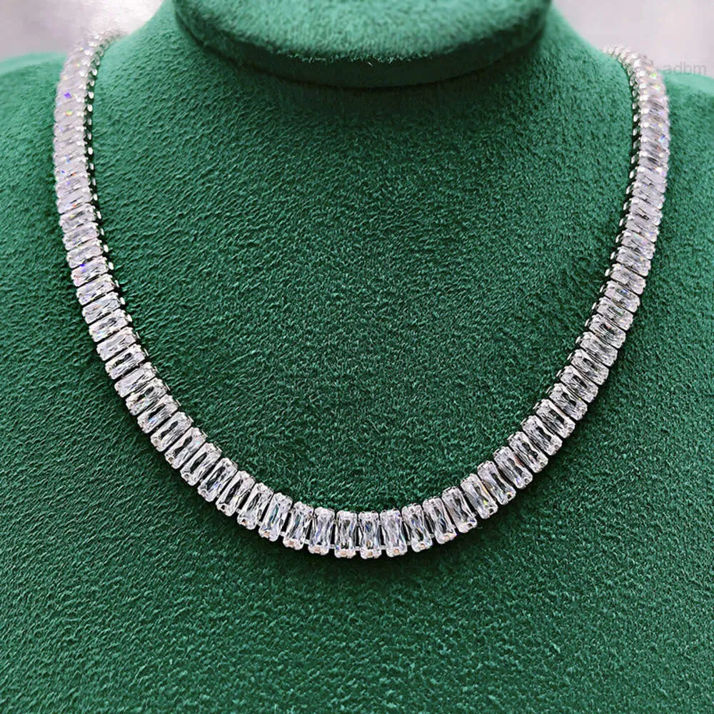 Nouveau S925 argent Sterling plein diamant collier femme luxe géométrique simple rangée blanc 5a Zircon bijoux