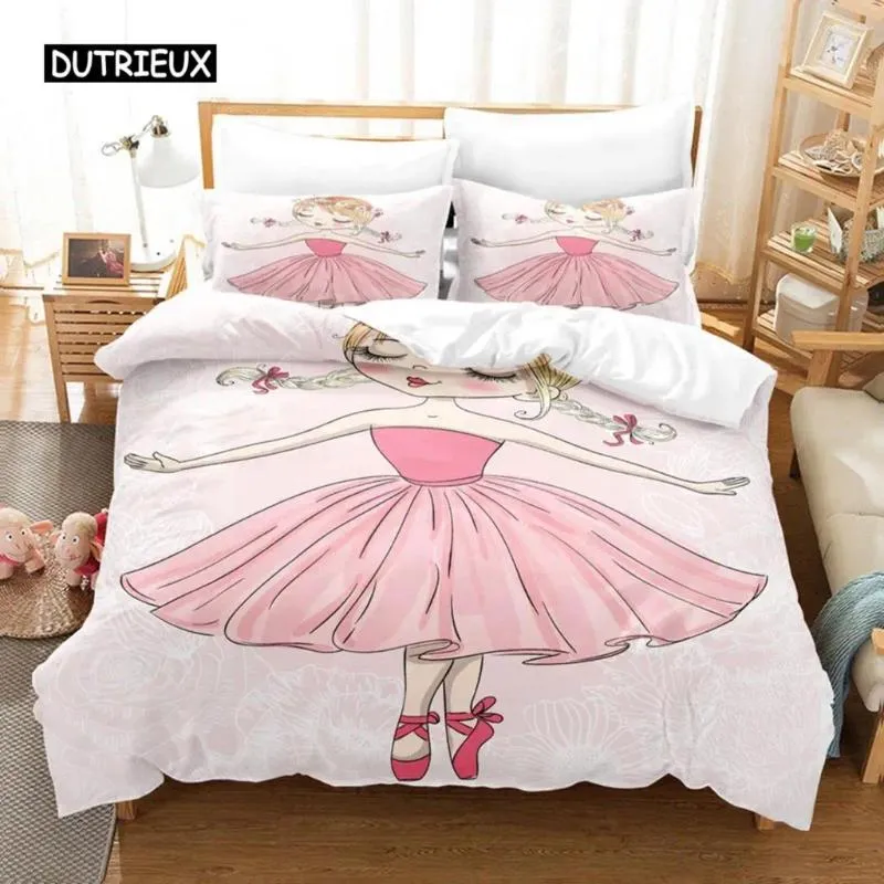 Conjuntos de cama dos desenhos animados ballet menina rosa conjunto dança princesa capa de edredão tamanho gêmeo para crianças meninas presentes de aniversário decoração do quarto