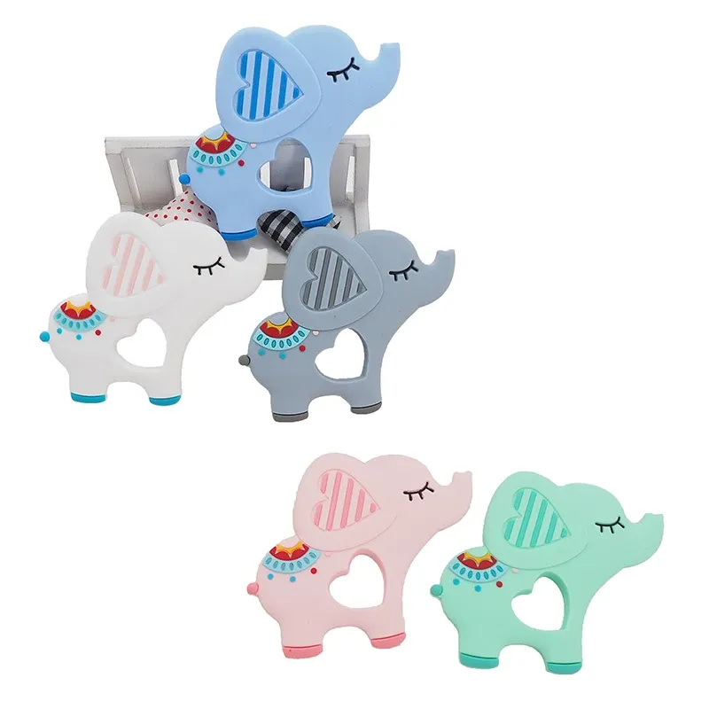 Halsketten Chenkai 10PCS Silikon Elefant Koala Tier Beißring Baby Cartoon Beißring Schnuller BPA FREI Infant Kauen Halskette Zahnen Spielzeug