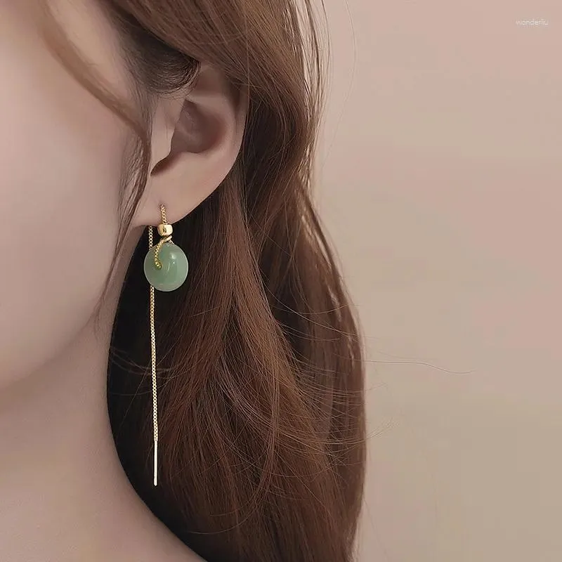 Висячие серьги PANJBJ Hetian Jade Ear Line Transfer Безопасная пряжка в китайском стиле Женский летний темперамент Древний сетчатый красный