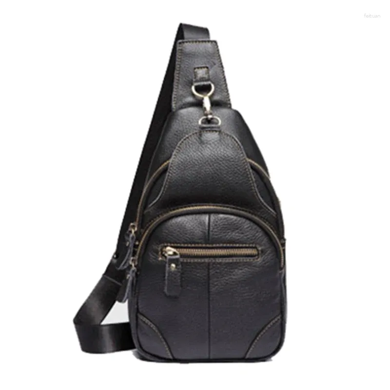 Bag Genuine Leather Men Messenger Fashion Cowhide Mens Crossbody Chest Pack Shoulder Male Travel Black Handbags