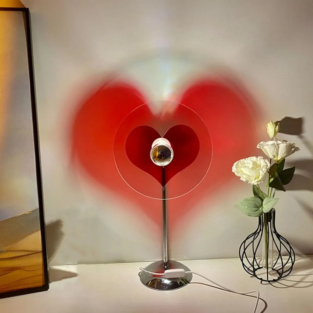 Lampe de table à projection en forme de cœur alimentée par USB, rotative à 360 degrés, lampe de chevet décorative, lampe de bureau LED, veilleuse pour chambre à coucher, hôtel, cadeaux, bar