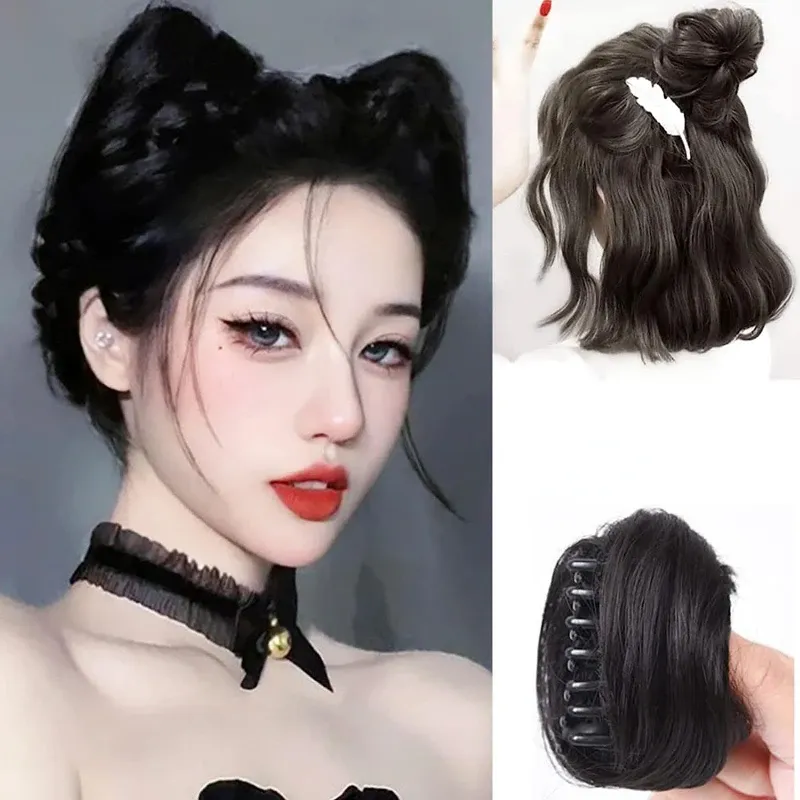 Chignon 2 pieces of space bun hair extensions wigs messy curly hair donuts synthetic buns women's and girls' hair accessories