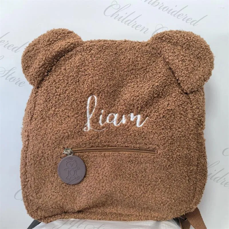 Mochila personalizada nome bordado criança leve bolsa de urso de pelúcia presente personalizado para meninos e meninas