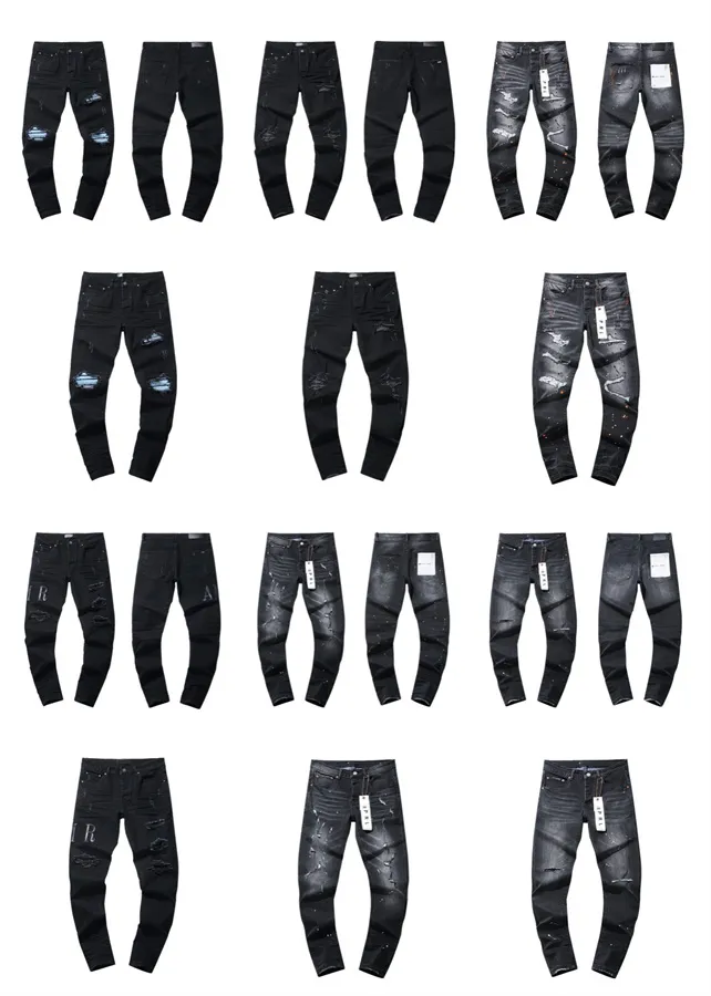 Nya jeans män designer jeans högkvalitativa modemän jeans cool stil lyxdesigner denim byxa orolig rippad cyklist svart blå designer jean män pants01