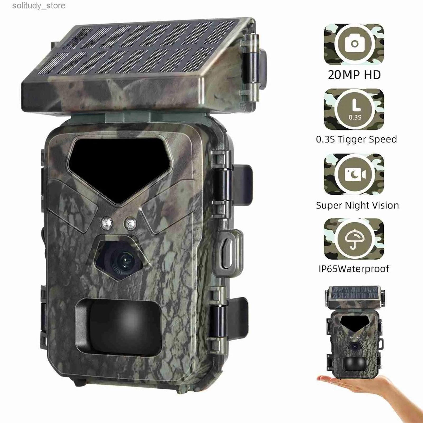 Caméras de chasse Caméra de traînée de Vision nocturne solaire 20MP 1080P caméra de chasse 0.3s caméra de temps de déclenchement pour la surveillance de la faune et la chasse Q240321