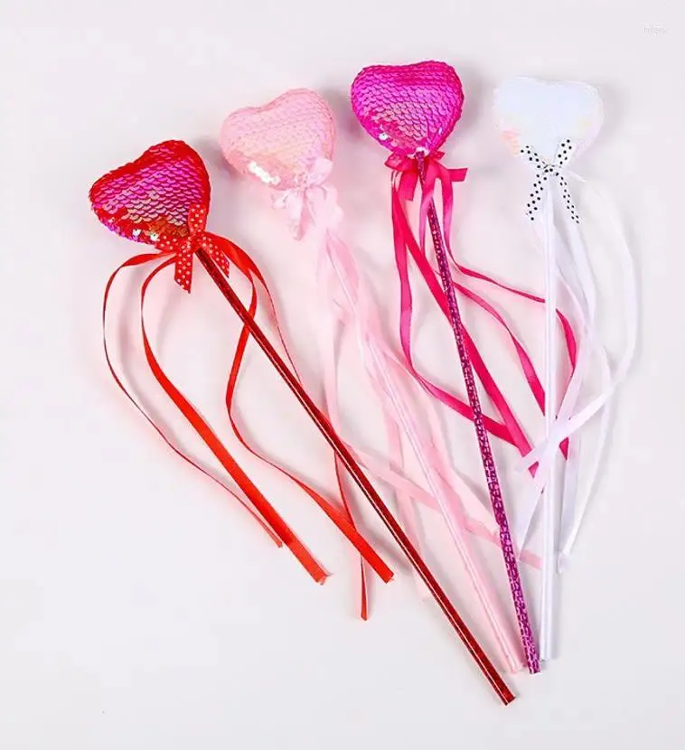 Party Favor Heart Shape Sequins Wand With Ribbon Streamer Tassel Girl Magical Scepter Dress Up Halloween Christmas Costume 50pcs