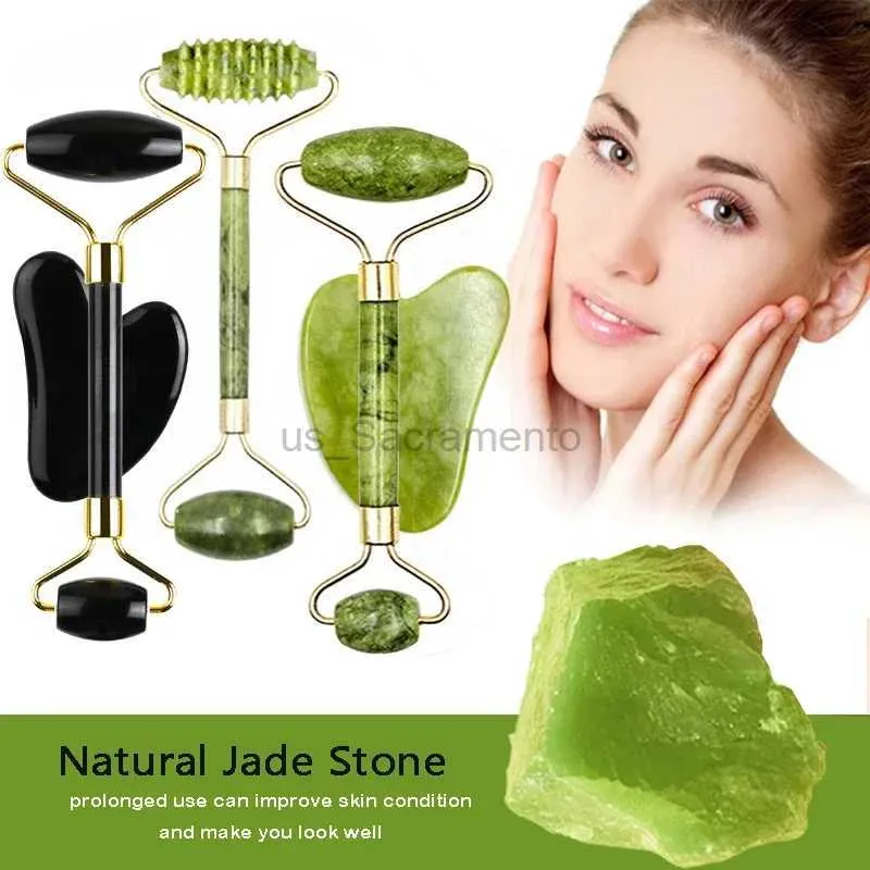 Massageador facial Guasha Pedra Natural Massagem Facial Jade Rolo Gua Sha Massagem Conjunto de Ferramentas para Spa Visão Corporal Rouleau de Massagem Rouleau Sight 24321