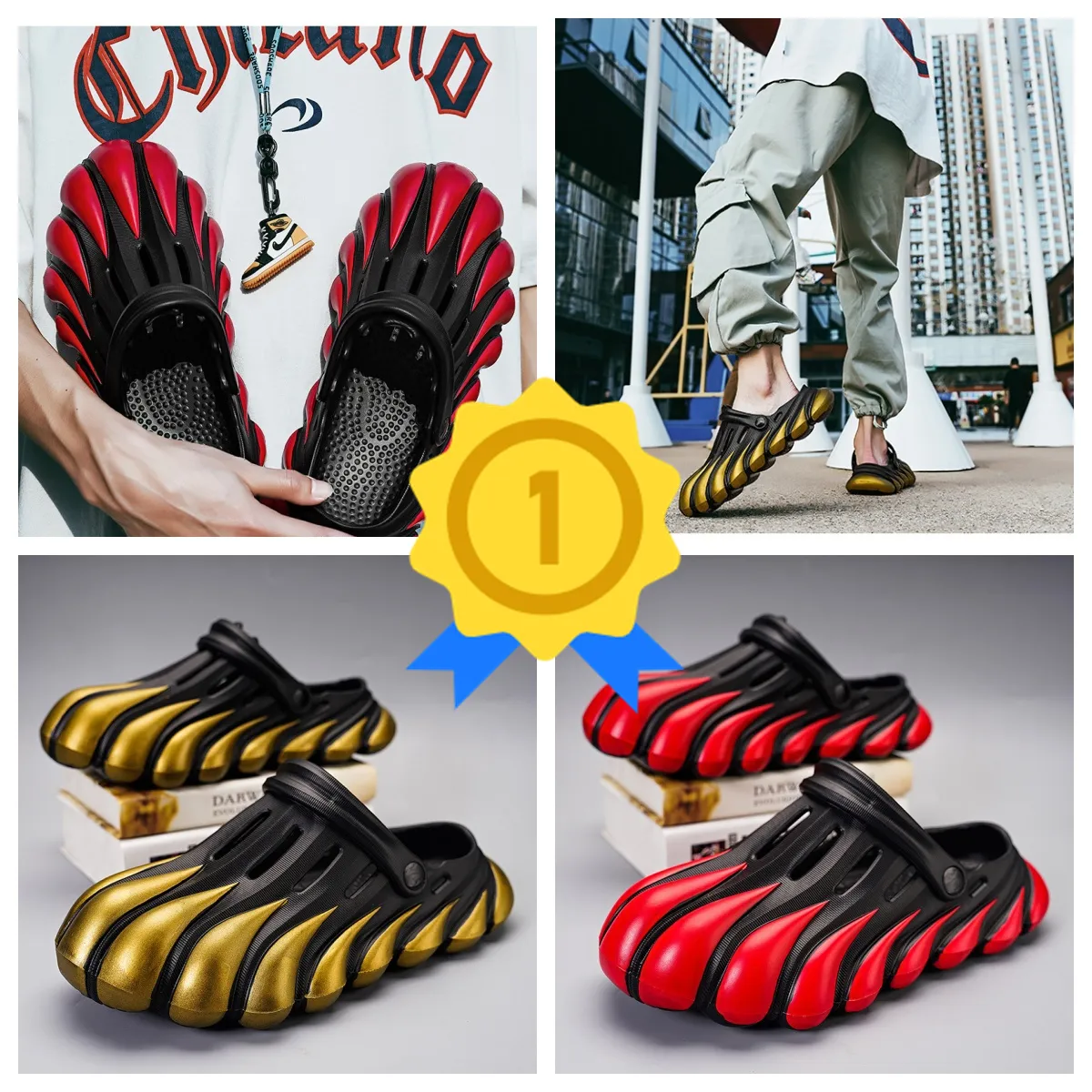 nuova coppia Dragon Hole Scarpe con piedi Sandali con suola spessa Summer Beach Toe Wrap GAI spesso nero dipinto Five Claw fashion Trendy Hole Hole traspirante