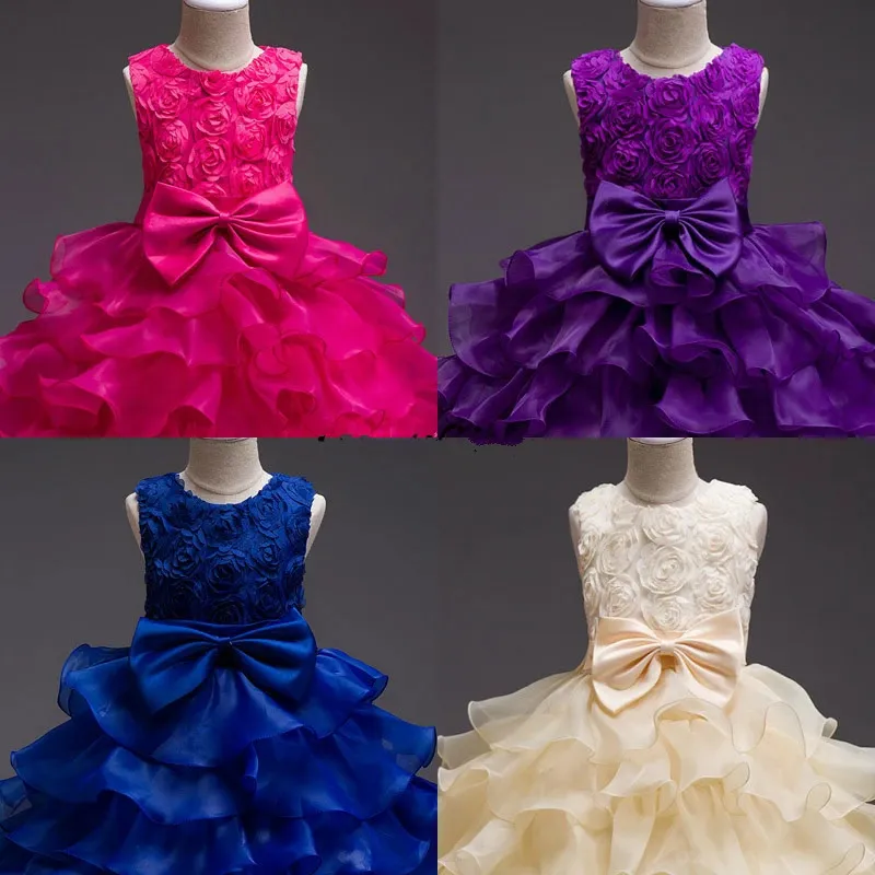 Flower Girl Dress Big Bow Girls Pageant Dresses for Party and Wedding Tiered Tank Vestidos De Noches Para Ninas 310 Y Ball Gown 240309