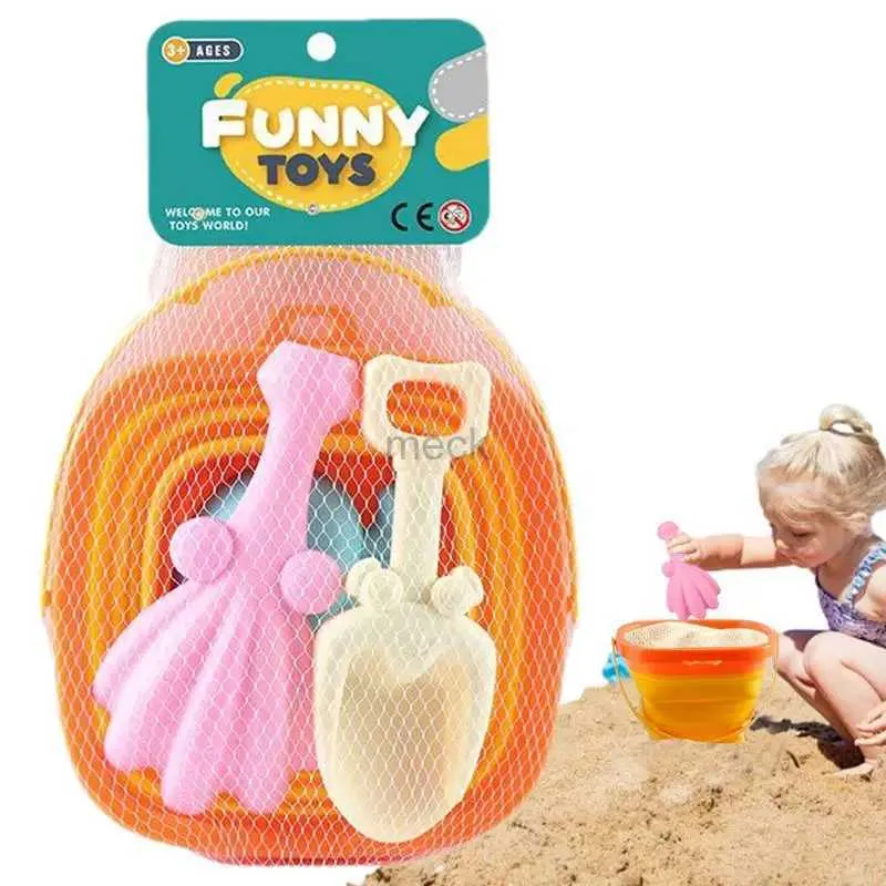 Piaska zabawa woda zabawa składanie zabawek plażowych 4PCS Piaskowe wiadro i łopaty Ustaw piasek wiadro i łopaty Zestaw składane wiadra wiadra plażowe piaskowe Parki dla zabawy 240321