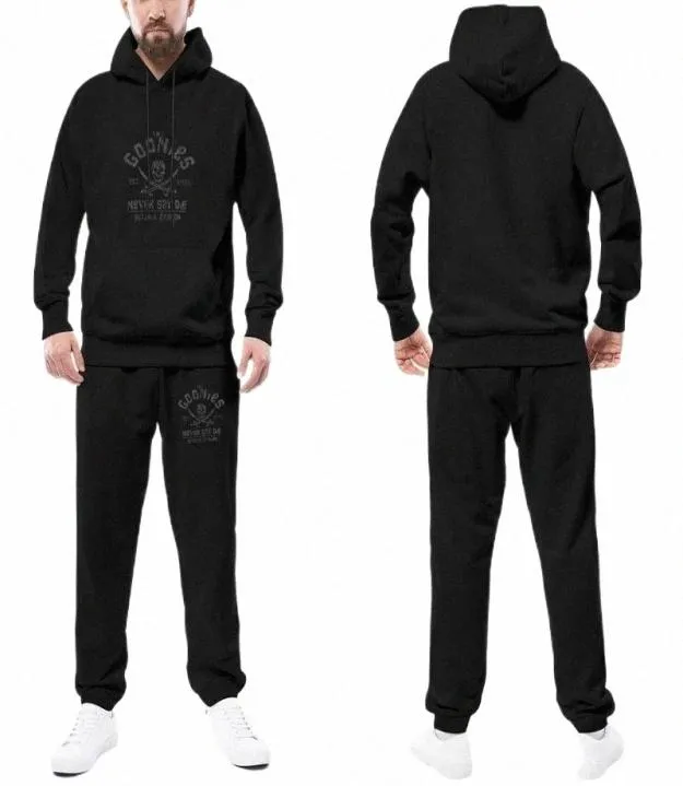 Men039s Tracksuits Goonies Mens Tracksuit Set The Never Say Die Cinza em Preto Casual Sweatsuits Homem Sweatpants e Hoodie Joggi9263362