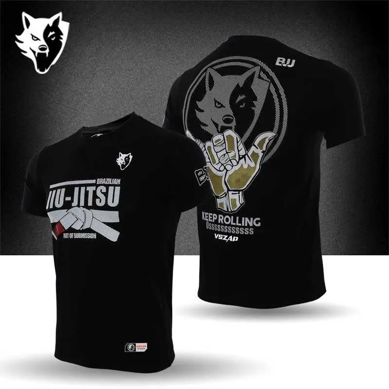 القمصان للرجال vszap البرازيلي jujutsu الرياضية الذئب bjj t-shirt t-shirt رجال والسيدات القتال MMA التدريب Top J240322