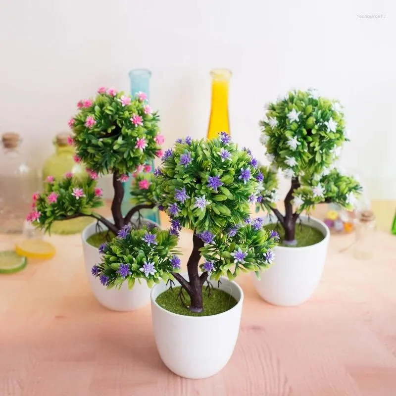 Flores decorativas artificial flor de ameixa árvore vaso el jardim planta bonsai pote decoração para casa plantas de plástico