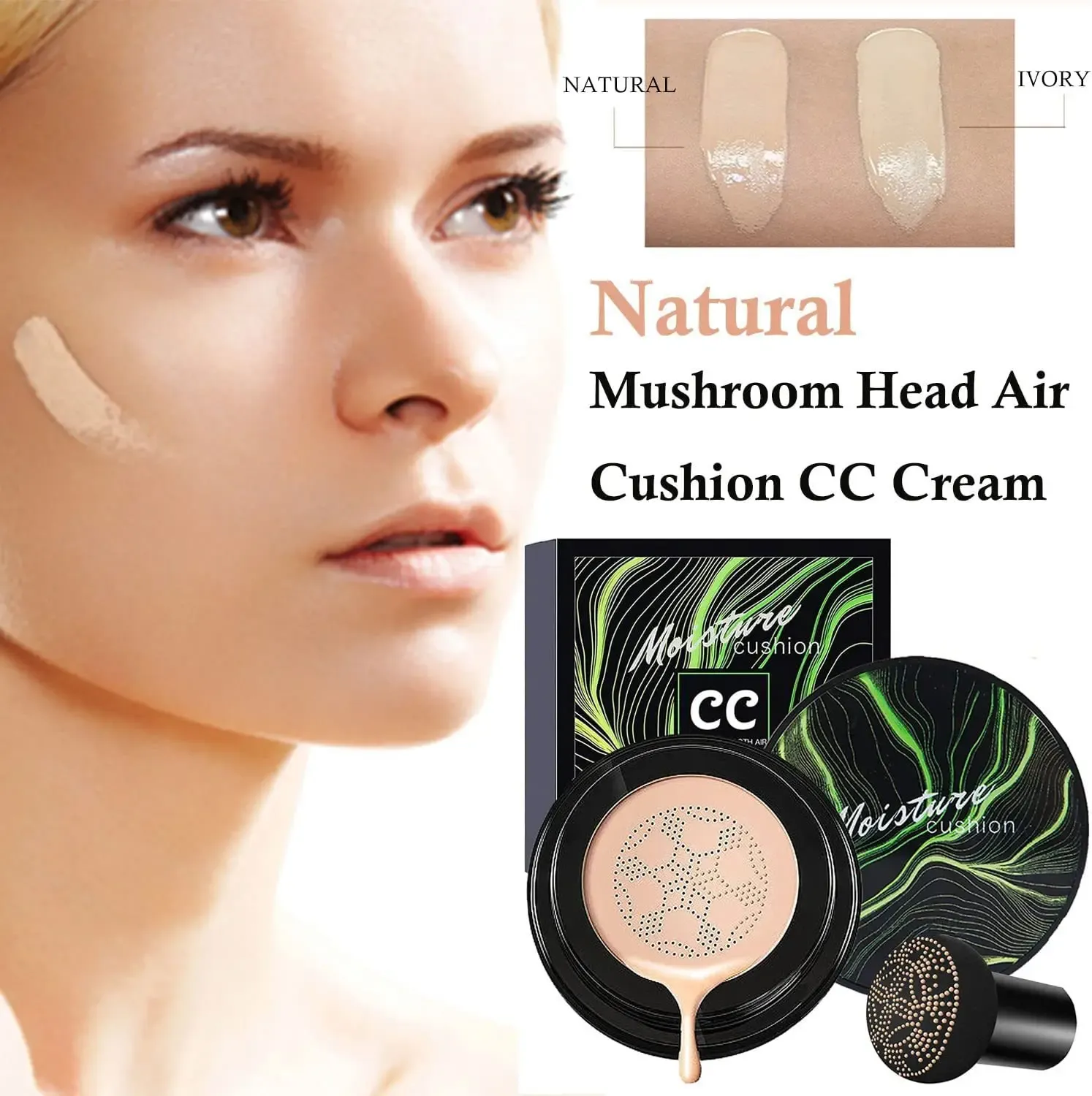 Puff cabeza de seta cojín de aire BB Cream Base corrector blanqueamiento maquillaje cosméticos impermeable tono Base facial Airpermeable