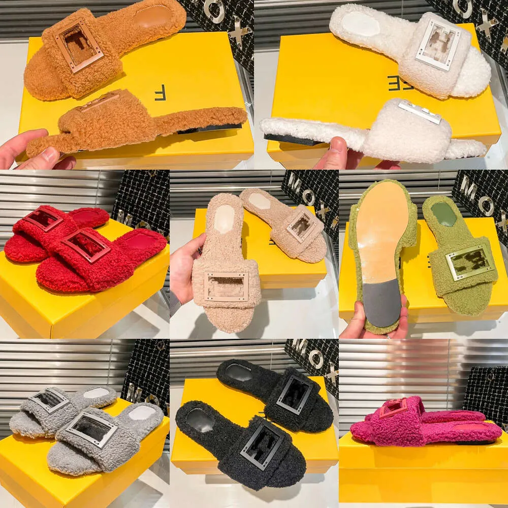 10 jours livrés designer femmes sandales pantoufles de laine matériau f metal matériau mode chaussures décontractées plage fourrure peluchettes fourrures sandales sandales taille 35-41