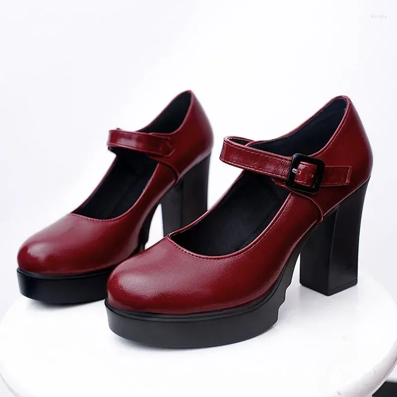 ドレスシューズ春/秋のハイヒールメアリージェーンズスクエアパーティー2024 Quality Ladies Shallow Solid Pumps Salto Alto