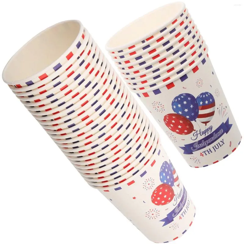 Bicchieri usa e getta Cannucce 48 pezzi Bicchiere di carta con bandiera americana Festa a tema del 4 luglio per Festival Giorno dell'Indipendenza Decorazioni per caffè Acqua per la casa