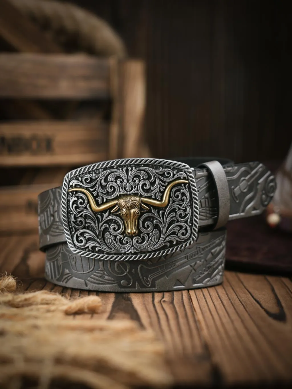 Ceinture Cowboy Vintage Gravée Florale - PU Cuir - Unisexe - Neuf Avec étiquettes