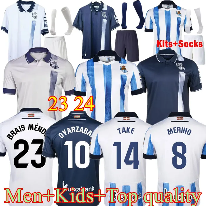 23 24 Real Sociedad Futebol Jerseys Cho Take Kubo Andre Silva Brais Mendez Merino Le Carlos Normand2024 Home Away Homens e Crianças Camisa de Futebol Kit