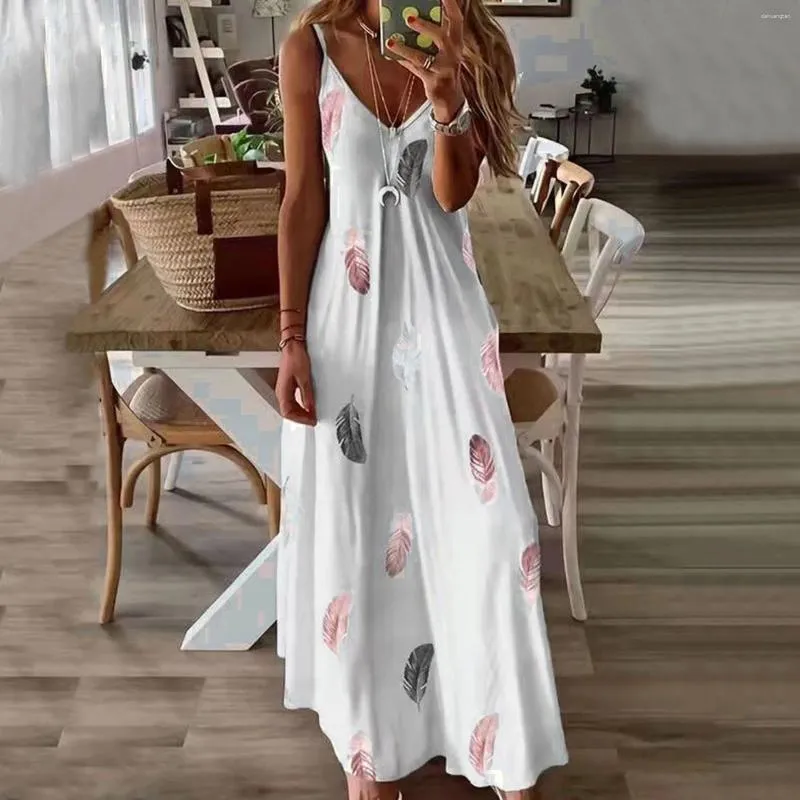 Swobodne sukienki Summer Formal na gość weselny seksowna bez rękawów V długa kobiety kwiat druku