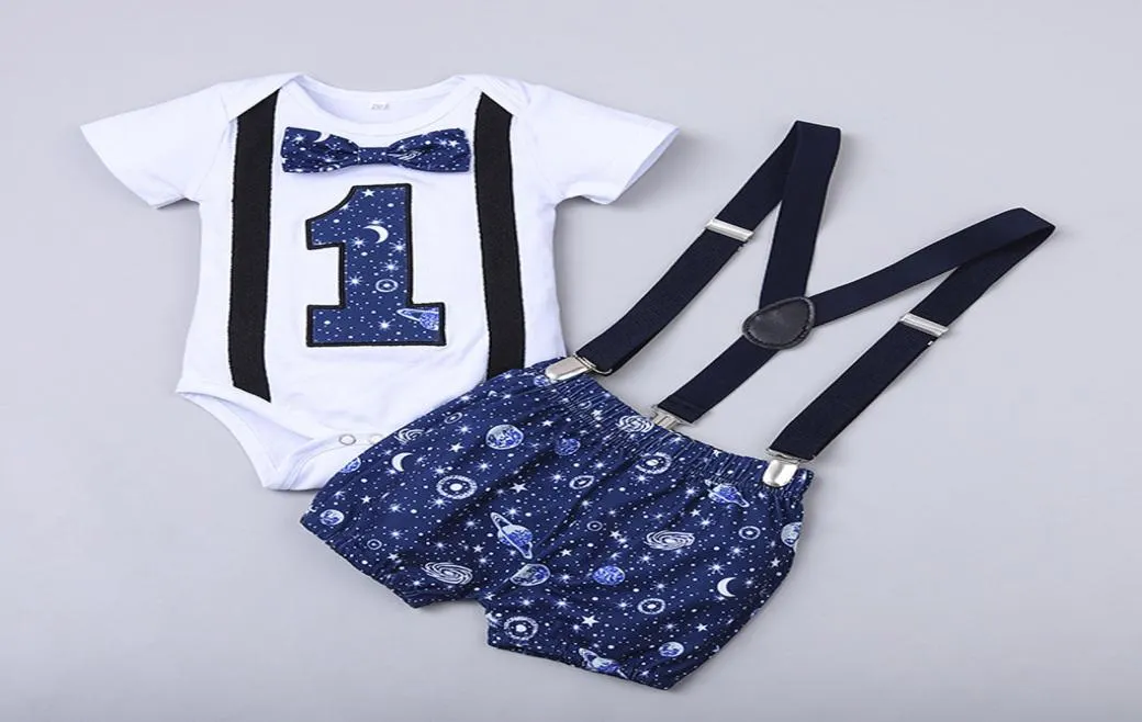 Baby Boy 1 Jahr Geburtstag Kleidung Set 1. Geburtstag Strampler Träger Shorts Baby Boy 2 Stück Outfit Baby Boy Sommerkleidung 20203453473