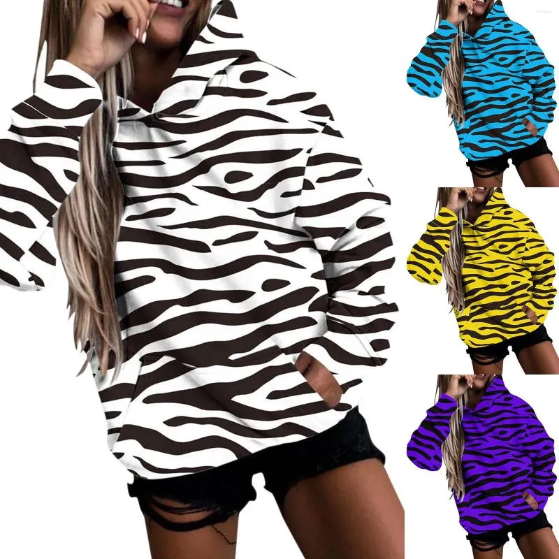 Kvinnors hoodies Långärmad randig tryckt huvtröja Kvinnor Pullover Casual Hoodie för Tunic Length Zip Up Womens Sweatshirt Pack