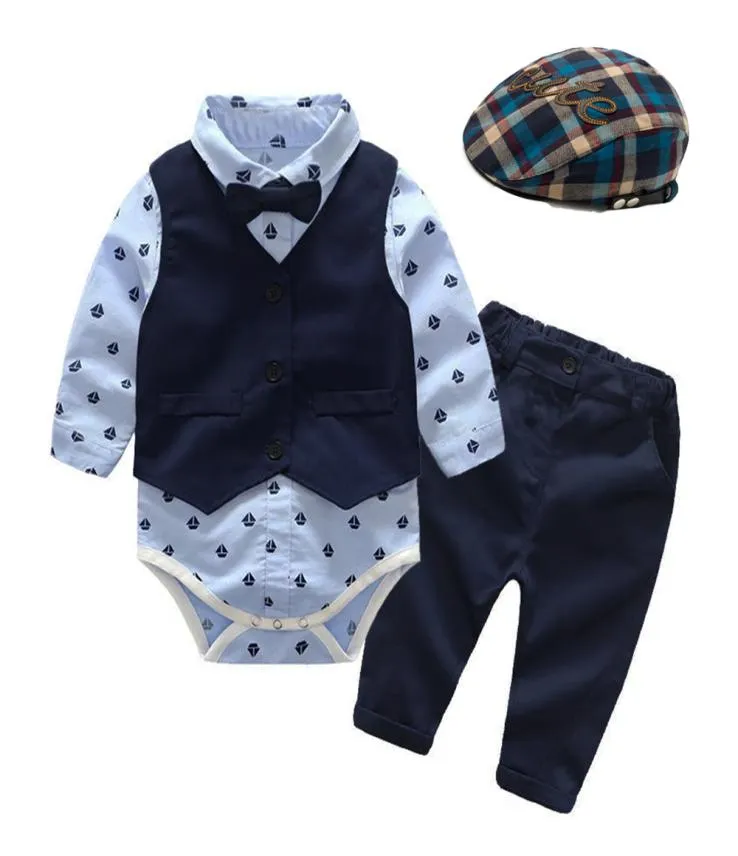 Boys Printed Clothes Infant Newborn Children Sets Dress Kids Hat Vest Romper Pants 5 PCS Autumn Spring Suits Baby Outfit4299144