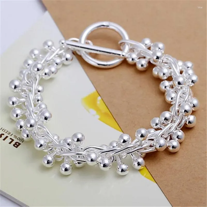 Link Bracelets Silver Plated Chain Solid Beads Women Lady Wedding Fashion Jewelry Christmas Gifts Grapes Bracelet Men