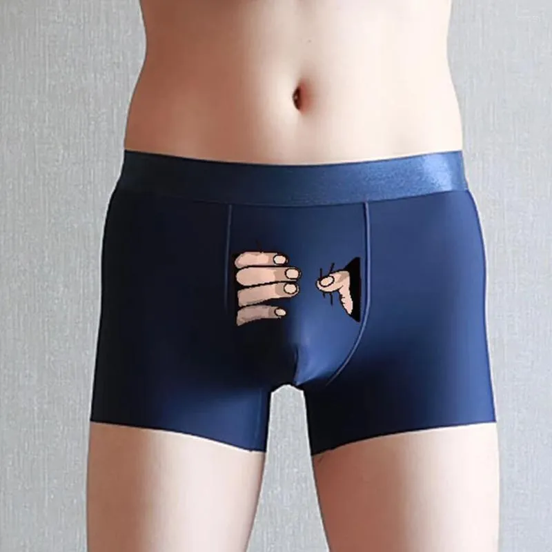 Boxer en soie glacée pour hommes, sous-vêtements pour hommes, slip drôle, personnalité, short de dessin animé, doux et respirant