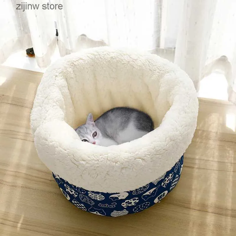 Kattbäddar möbler plysch hundhus vinter varm katt sovsäck liten och medelhög hund säng korg mjuk och bekväm husdjur cave house tjock bo y240322