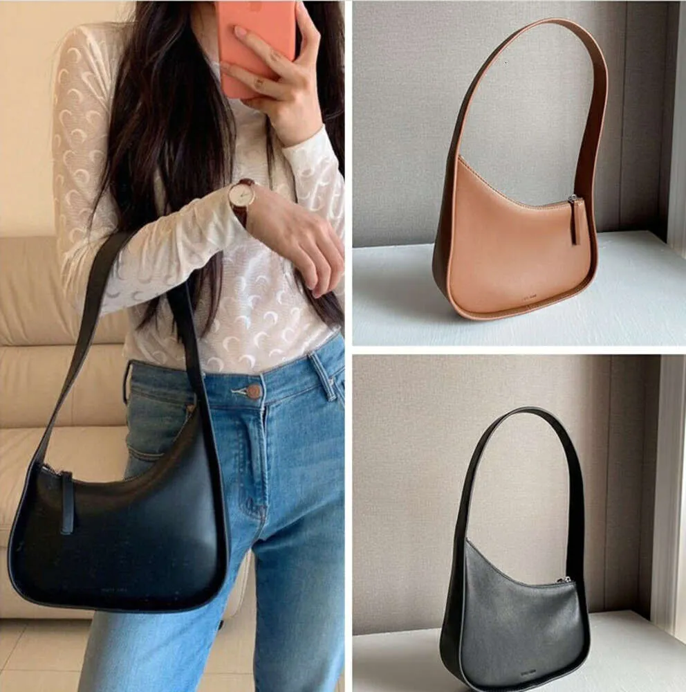 Raden Half Moon Bag Axillary Handbag Smooth Leather Luxury Women Designer Bags Plat Shoulder Strap Curved Zipper Stängning Koppling Tote Fashion Underarm Purse3455